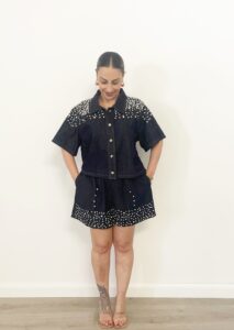 Completo estivo in camicia e pantaloncini con brillantini – Margot Shop

