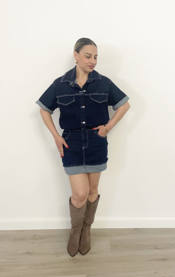 Completo in jeans donna con camicia e minigonna – Margot Shop