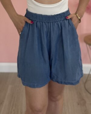 Shorts azzurri in cotone con elastico in vita