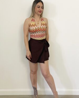 Body multicolor fantasia zig zag effetto Missoni con scollo all’americana