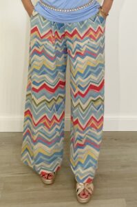 Pantaloni palazzo fantasia zig zag multicolor taglia fino a 46