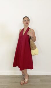Abito corto cotone rosso schiena scoperta taglia fino a 46