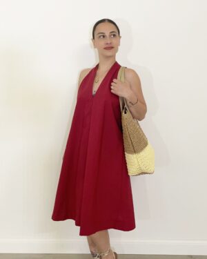 Abito corto cotone rosso schiena scoperta taglia fino a 46