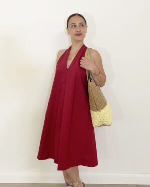 Abito corto cotone rosso schiena scoperta taglia fino a 46