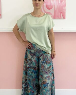 Blusa mezza manica in raso verde menta taglia fino alla 46
