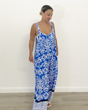 Jumpsuit ampia fantasia blu e bianca