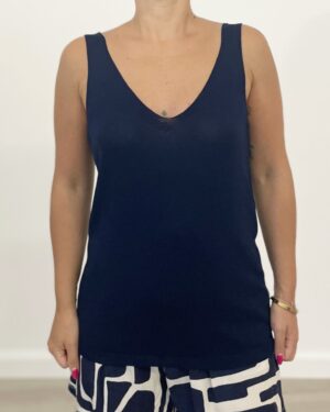 Canotta in filo blu navy scollo a V