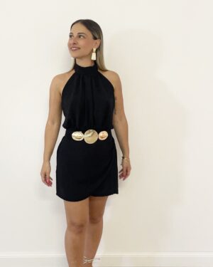 Jumpsuit nera con scollo all’americana e pantaloncino coperto Margot Shop